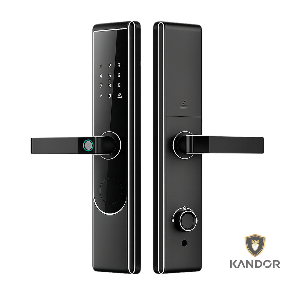 Khóa Cửa Gỗ Kẽm CNC Kính CL Đen Kandor G8BCNC - góc nghiêng