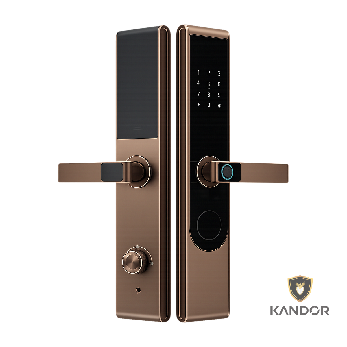 Khóa Cửa Gỗ Kẽm CNC Kính CL Vàng Hồng Kandor G8NCNC - góc nghiêng