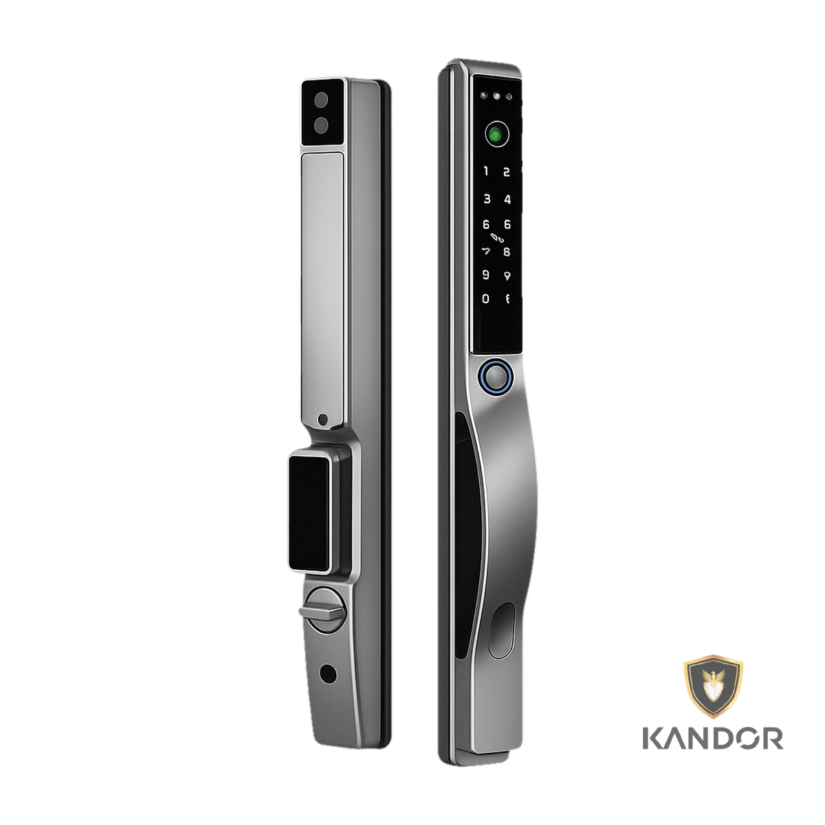 Khóa Cửa Nhôm FaceID + Chỉ Tay Đen Kandor N10B - góc nghiêng