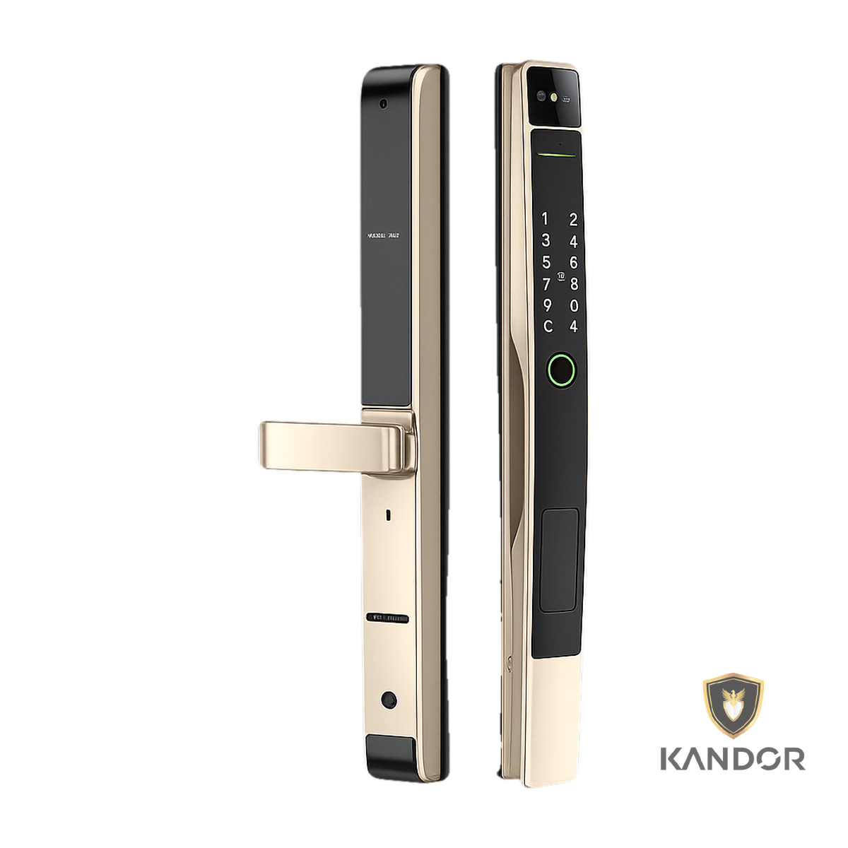 Khóa Cửa Nhôm FaceID + Chỉ Tay Vàng Kandor N10G - góc nghiêng